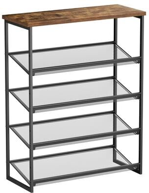 SUGIFT 5-Tier Free-Standing Shoe Rack Organizer with Metal Mesh Shelves and Wood Top