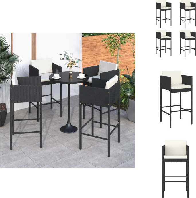 vidaXL Barhocker 4 Stk. mit Kissen Schwarz Poly Rattan - Gartenstühle