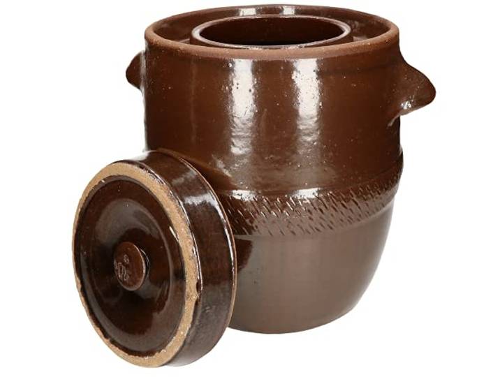 KOTARBAU® Gärtopf 10 L, Sauerkrauttopf, Rumtopf mit Deckel & Wasserrinne Gärbehälter, Gärfass für Sauerkraut & Gurken, Steintopf zum Einlegen, Kimchi Topf zum Fermentieren, Steinzeug, Braun