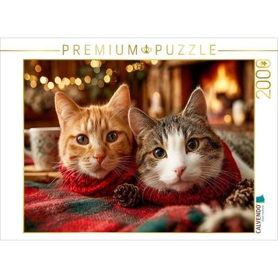 CALVENDO Puzzle Kuschelnde Katzen vor dem Kamin | 2000 Teile Lege-Größe 90x67cm Foto-Puzzle für glückliche Stunden, Sonstige von , Calvendo Puzzle