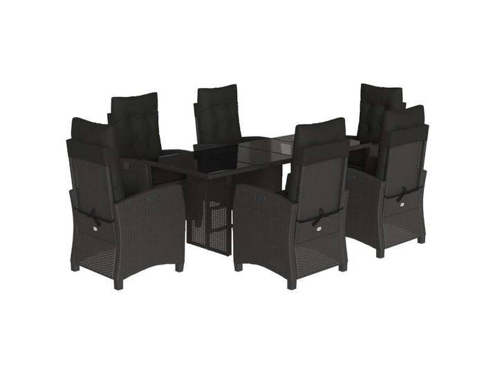 vidaXL 7-tlg. Garten-Essgruppe mit Kissen Schwarz Poly Rattan