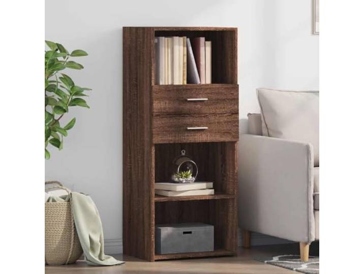 HEFZGDB Stabiles Highboard mit Wandhalterung in zeitlosem Design – Klassisches Highboard mit viel Stauraum aus Holzwerkstoff als modernes für die Inneneinrichtung in Braun Eichen-Optik