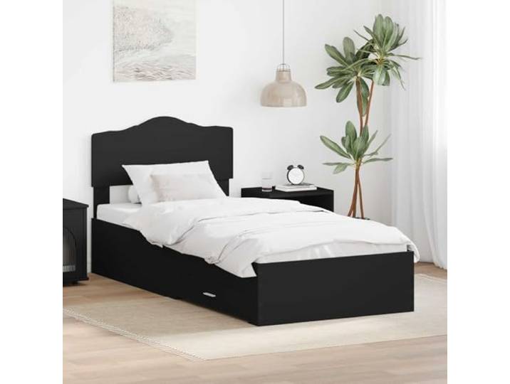 YUOTYRKTEJRSG Aufbewahrung Bettrahmen Modern Stauraum Schwarz 100x200 cm Bettrahmen mit Kopfteil Schwarz 100x200 cm Holzwerkstoff mit Schubladen Stauraum und Lattenrost für Schlafzimmer