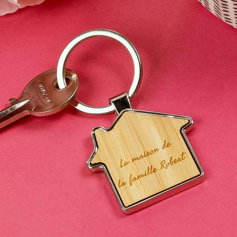 Ocadeau Porte clé maison bois et métal