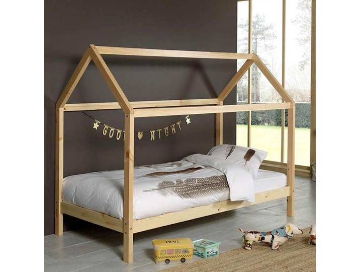 Pack - Lit Cabane Enfant & Matelas  Dallas  90x200cm Naturel