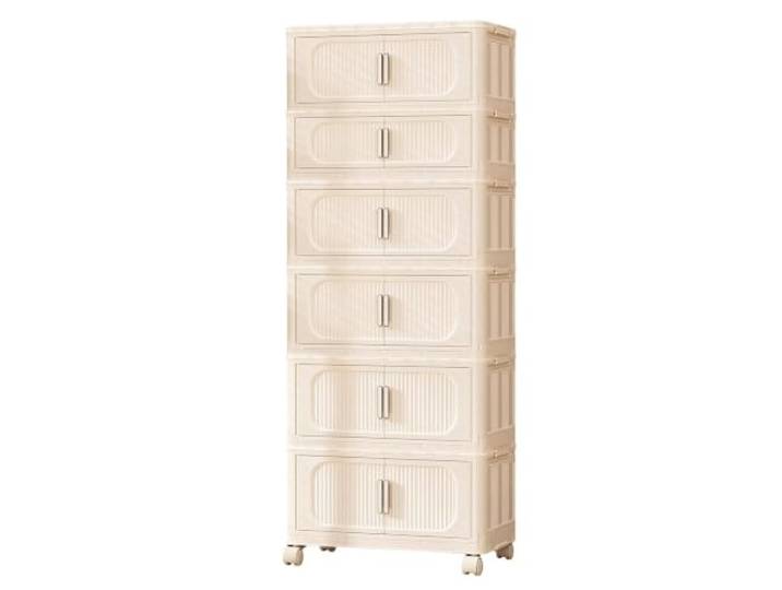 Aufbewahrungsbehälter mit Deckel und Rädern, zusammenklappbare Aufbewahrung Mit Türen, Kunststoff-Schrank-Organizer und Stauraum for Schlafzimmer, Kinderzimmer, Küche