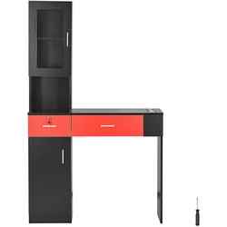 VEVOR Salonstation, Wandmontage, Friseursalonstation für Friseure, Beauty-Spa-Möbelset, 1 Lagerschrank, 3 Fächer und 2 Schubladen (eine abschließbar), Schwarz und Rot, 102,8 x 30 x 170 cm