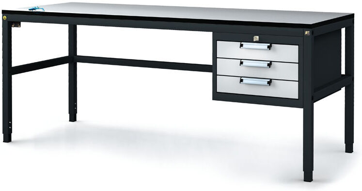 Alfa 3 Antistatische ESD-Werkbank, 3 Werkzeugkästen mit Schubladen, 1800x800x745-985 mm