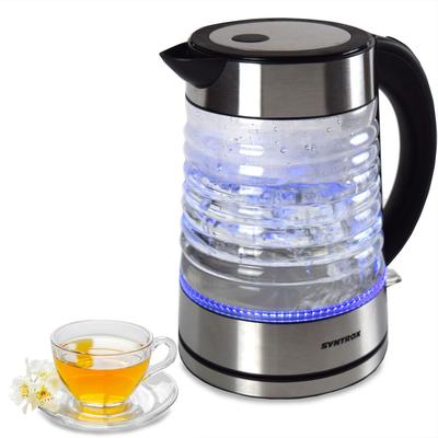 Syntrox Germany 1,7 Liter Wasserkocher Agua aus Glas & Edelstahl mit blauem LED Licht