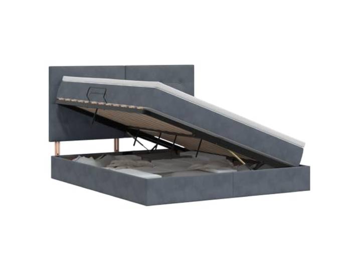 KTHLBRH Boxspringbett mit Matratze, Dunkelgrau, 180 x 200 cm Metall Kopfteil Samt LED RGB USB Hydraulik Hebebühne Innengebrauch Maximalgewicht 140kg