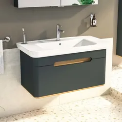 VitrA Sento Waschtisch-Unterschrank 60820 98 x 48,5 x 50 cm, Anthrazit Matt, Dekor, Überlaufloch, Hahnloch mittig