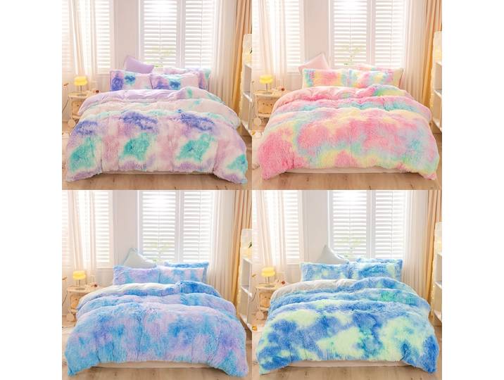 Ensemble de housse de couette en peluche Y2K Tie Dye, 3 pièces (1 housse de couette + 2 taies d'oreiller), ensemble de literie doux et chaud
