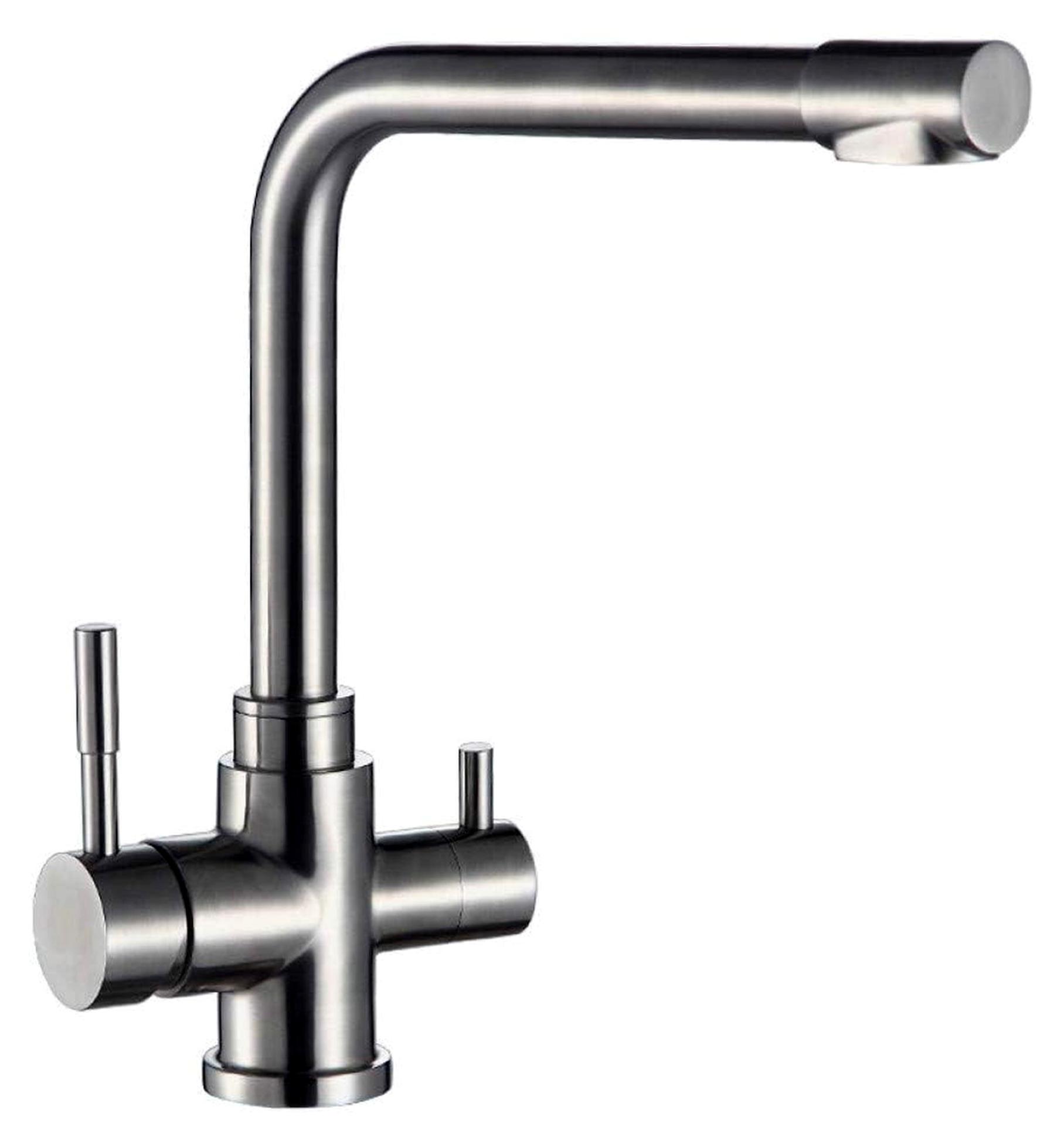 Küchenarmatur aus 304 Edelstahl mit 3-Wege-Wasserfilter und Doppelauslauf für Trinkwasser
