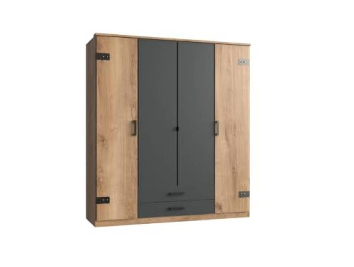 Kleiderschrank Cork Plankeneiche mit Grafit, 180 cm ohne Spiegel Drehtürenschrank, mit und ohne Spiegel verfügbar, Breite 135cm und 180cm
