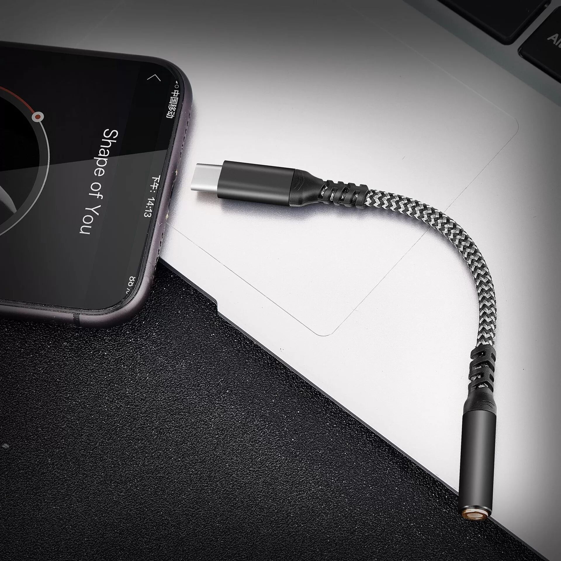 INF Type-C auf 3,5mm Kopfhörer Adapter mit DAC Chip für Anrufe Schwarz