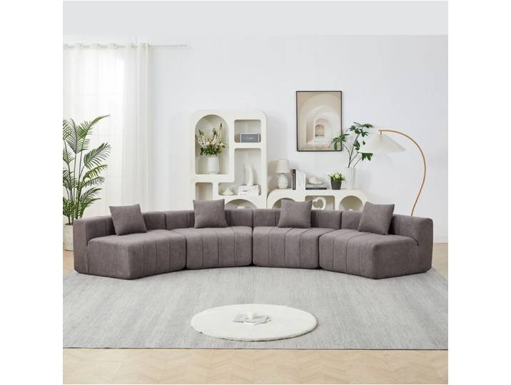 Modenuit Canapé modulaire courbé 2 places en chenille gris 2 coussins sans montage