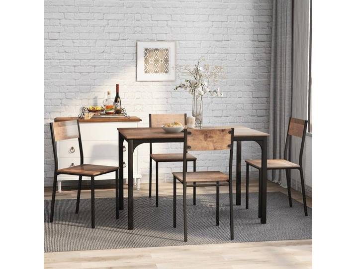Set table repas - MINIMAL - 108x65x75 - 4 places - Rangement intégré - Marron