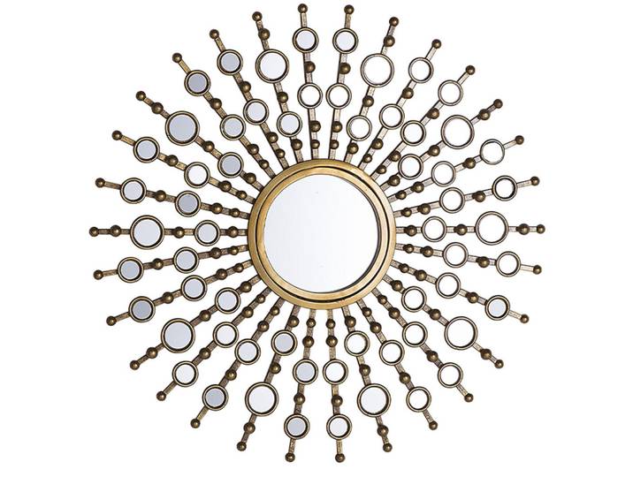 Beliani Wandspiegel gold Sonnenform 70 cm Blois, Goldfarben, Metall, Rund, 70x70x3 cm, Spiegel, Wandspiegel