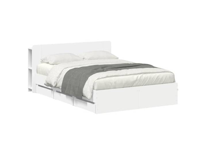 LKJephalotrop Bettgestell mit Stauraum 150x200cm Holzwerkstoff Weiß Integriertes Kopfteil-Regal und Schubladen bieten viel Platz im Schlafzimmer. Stabile Konstruktion aus Holzwerkstoff.