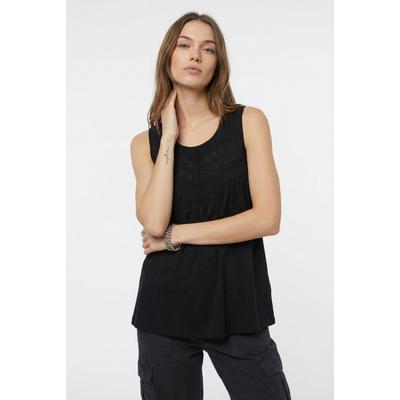 Tanktop O'NEILL "ESSENTIALS TOKEENA TANKTOP", Damen, Gr. M (38), schwarz (schwarz out), Obermaterial: 94% Viskose, 6% Elasthan, Tops Tanktop, mit bestickten Einsätzen am U-Ausschnitt, normale Passform