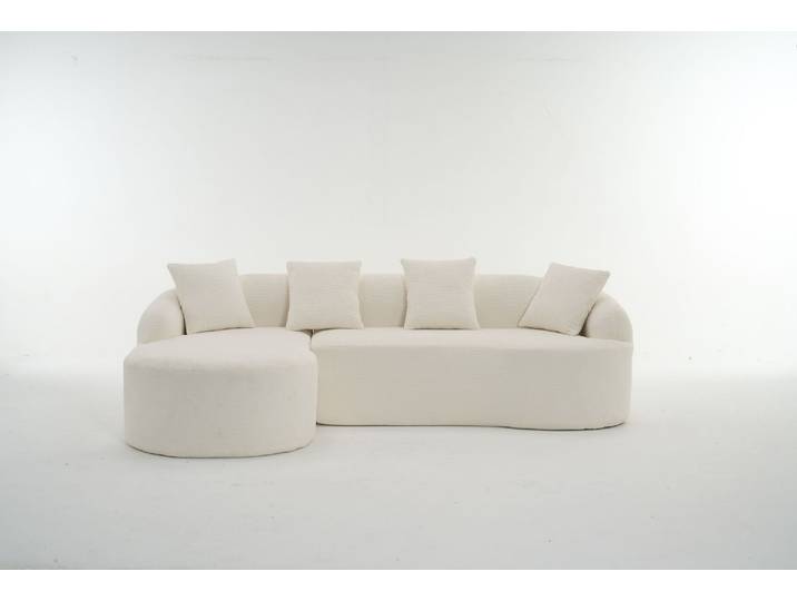Elvmi Canapé D'Angle Modulable 3 Places Avec Dossier Courbé\, Montage Sans Outil\, En Chenille\, Blanc