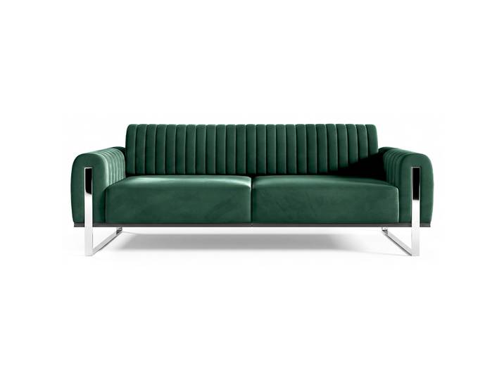 Dreier-Sofa Parissa grün, Samt, Chromfüße
