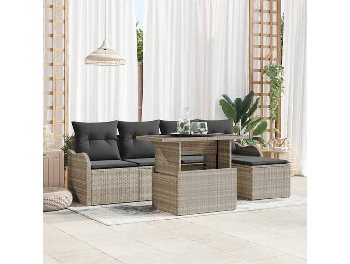 vidaXL Sitzgruppe für den Outdoor 6 stk. Hellgrau Poly Rattan