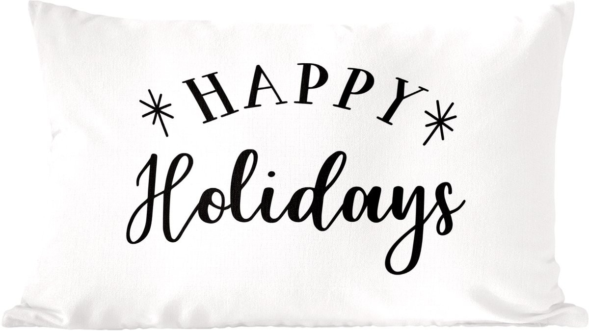 Sierkussen Happy Holidays wanddecoratie zwart-wit van katoen - 60 x 40 cm