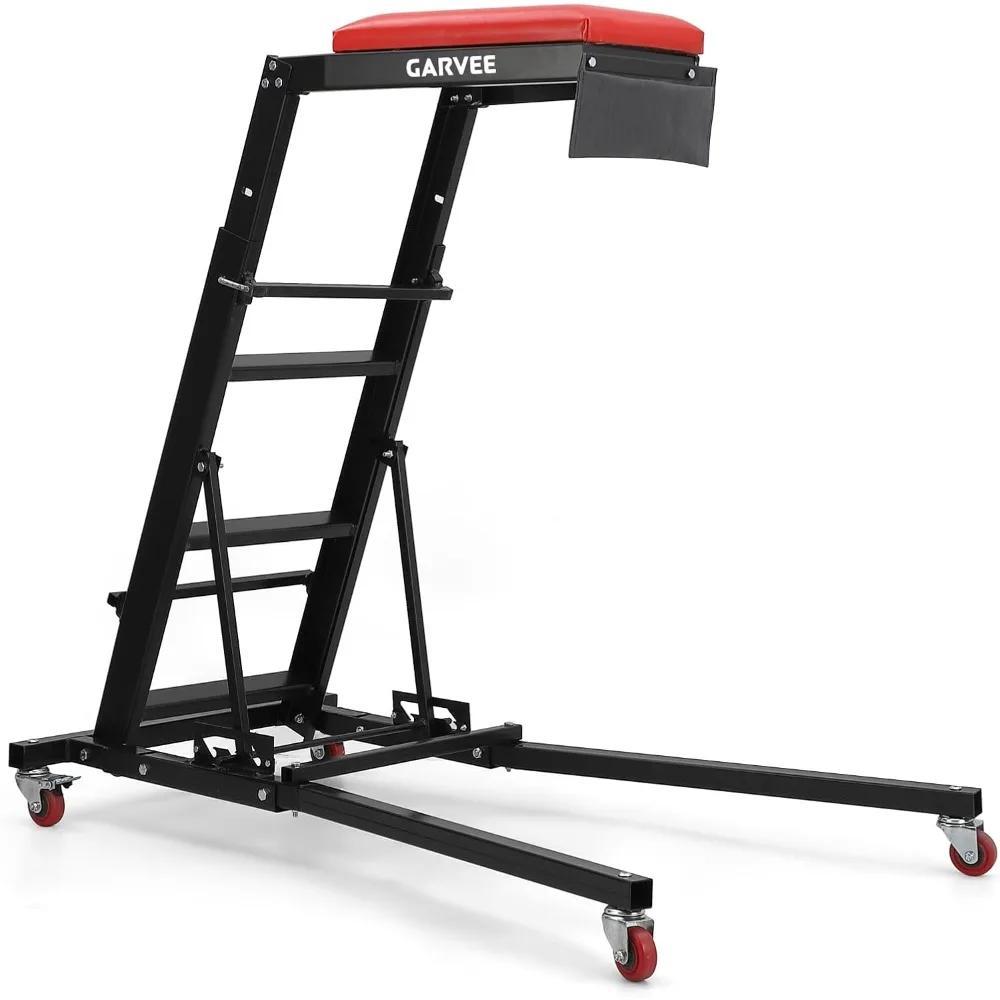 Top Creeper Motor-Arbeitsplattform - Klappbare Motor-Creeper Werkstattliege - Höhenverstellbar 122-168 cm - 3-stufige Neigung - Gepolsterte Liegefläche - Feststellrollen - 180 kg - Schwarz