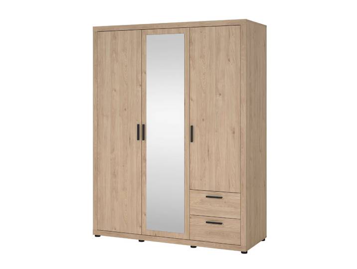 Kleiderschrank HOME AFFAIRE Mira - 2 Türen, Spiegeltür & 2 Schubladen bieten viel Stauraum , beige (jackson hickory), B:153,6cm H:200,9cm T:59,8cm, FSC-zertifizierter Holzwerkstoff, Schränke, Kleiderschrank, Skandinavisches Design. In Dänemark hergestellt. Breite: 154 cm