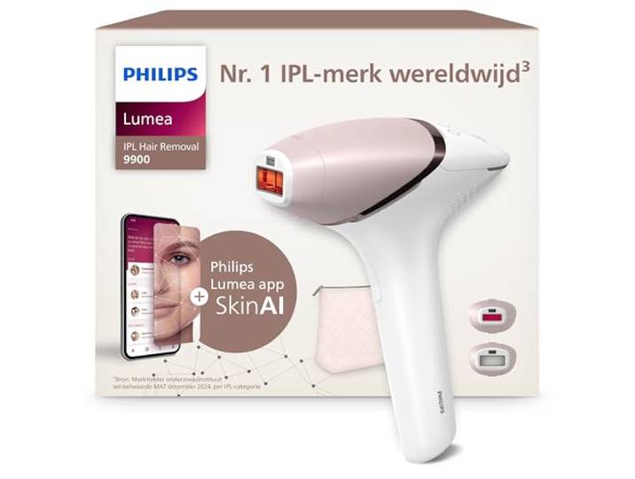 Philips Lumea 9900 Series, IPL Ontharingsapparaat, Laser Ontharing alternatief, SenseIQ en SkinAI Technologie, 2 Attachments voor lichaam en gezicht, BRI950/02