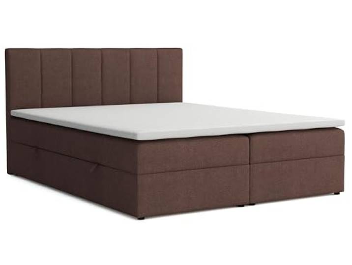 Boxspringbett 140x200 mit Bettkasten, Lisa Doppelbett Braun Velourstoff Bett 140x200, Doppelbett mit Komfortschaumkern-Topper (2 cm) für extra Liegekomfort
