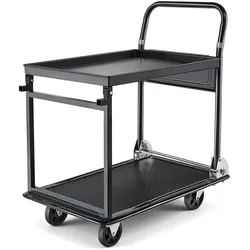 VEVOR Tischwagen Klappbar 317 kg, Plattformwagen mit PU-Rädern, Werkzeugwagen, Werkstattwagen, Materialwagen, Transportwagen mit 2 Etagen, für Lager, Garage, Werkstatt, Büro, 730x470x820 mm