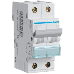 Hager, Schutzschalter, MBN206. Anzahl der Pole: 2P. AC Eingangsfrequenz: 50/60 Hz, Nominale Stromabgabe: 6 A