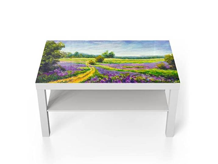 DEQORI Glastisch weiß groß 90x50 cm Motiv Wiese mit Gladiolen ausgefallener Beistelltisch aus Glas Hochglanz Couchtisch fürs Wohnzimmer moderner Couch Tisch mit Design