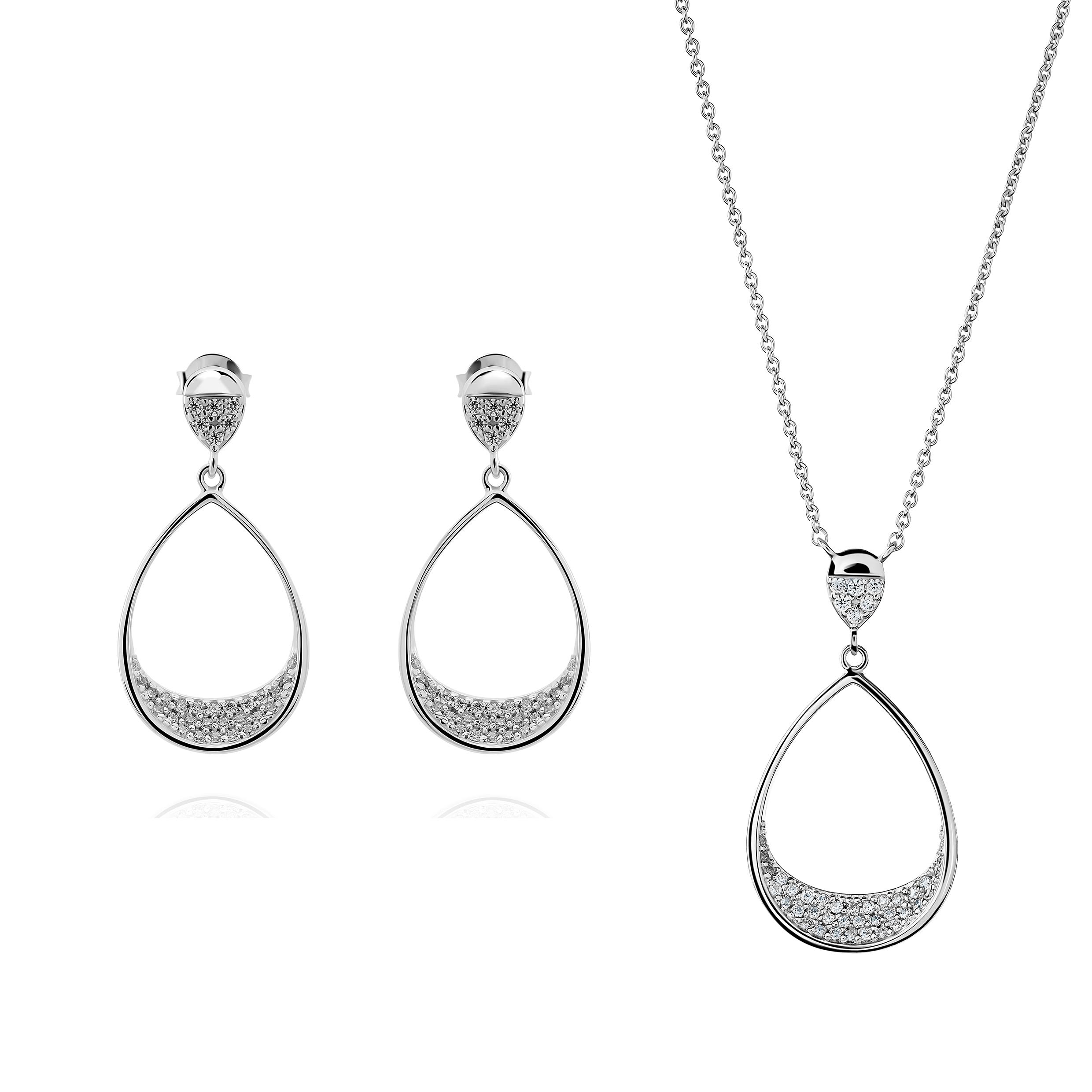 Orphelia 'Jolina' Dames 925 Zilveren Set: Ketting + Oorbellen - Zilver SET-7490