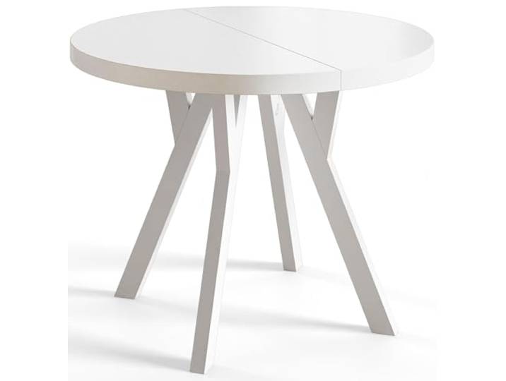 Esstisch Ausziehbar Ovo, 90-190cm, Stabile Beine, Weiß Runder Tisch, Moderner Design, Wohnzimmertisch und Küchentisch, Stabile Konstruktion, Weiße Beine