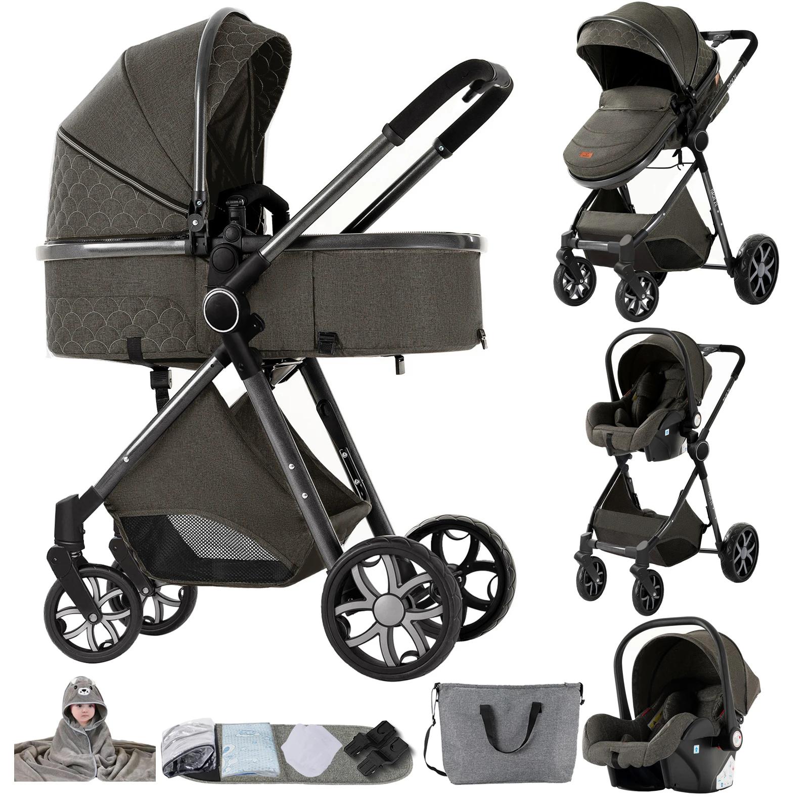 3-in-1-Kinderwagen - Kombikinderwagen - Mit Babyschale - Mit Babywanne - Zusammenklappbar - Leicht - Dunkelgrau