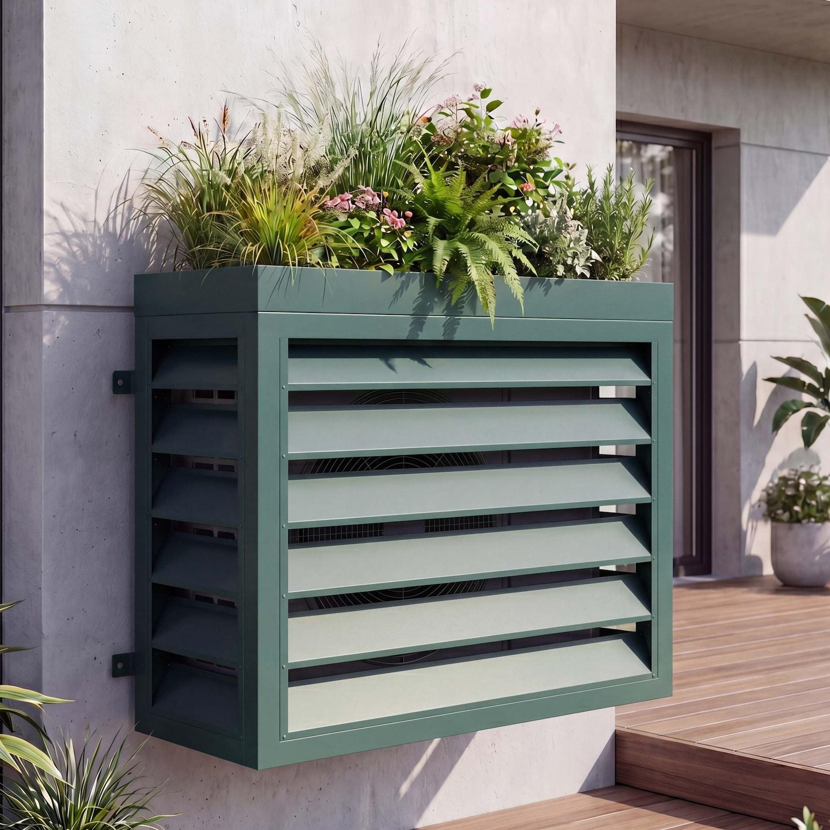 Verkleidung für Klimaanlage/Wärmetauscher MCW-O43 mit Pflanzkasten, Abdeckung, Metall 80x97x38cm ~ grün