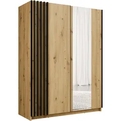 KLEIDERSCHRANK Beralto Braun 150/198,5/63,5 cm – mit Spiegel und Lamellenfront
