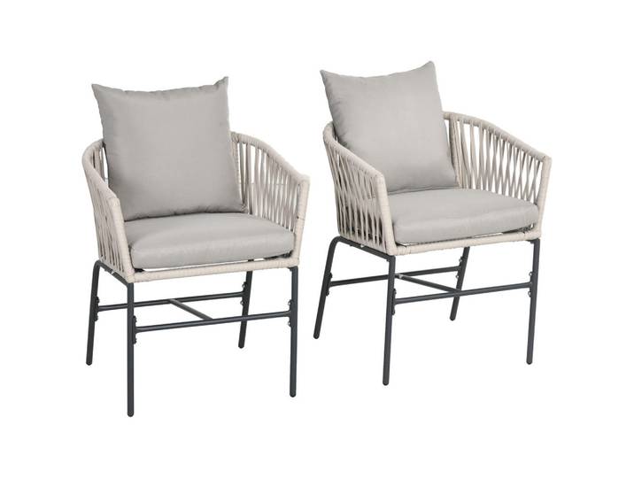 Outsunny Gartenstühle 2er-Set, Stahl, Polyester, Beige, Metall, 60x71x57 cm, Gartenmöbel, Gartensessel, Gartenstühle