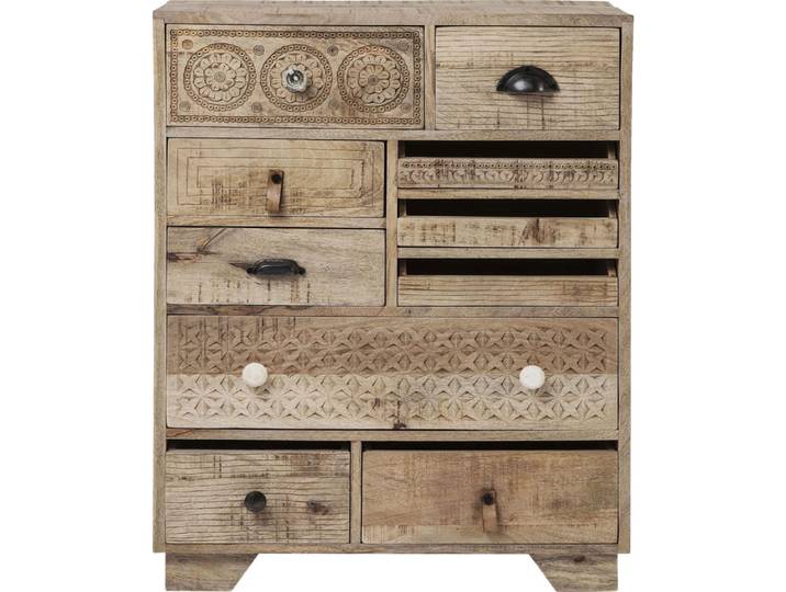 Commode ethnique 10 tiroirs en manguier massif sculpté