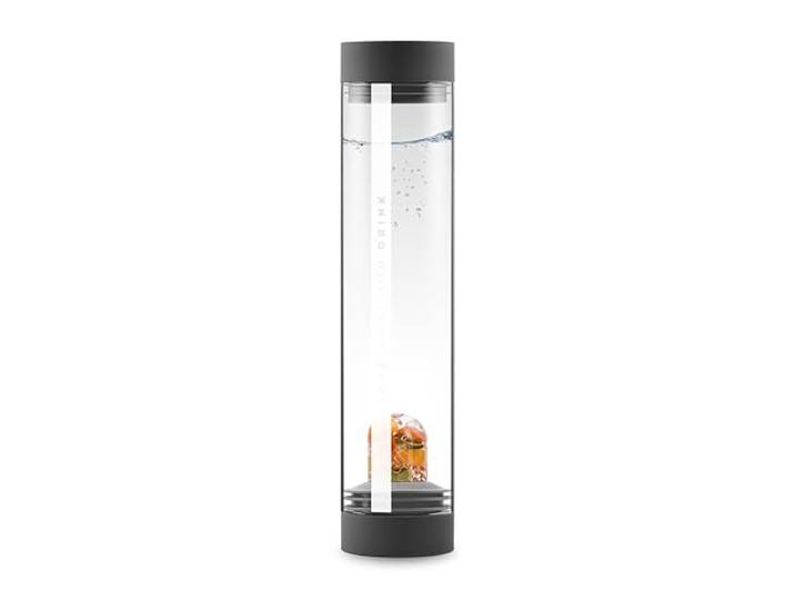 VitaJuwel Sana HAPPINESS lava black Karaffe aus Glas mit Edelsteinen (Karneol, Orangencalcit, Jade & Bergkristall) - für Optimismus, Glück & Eloquenz