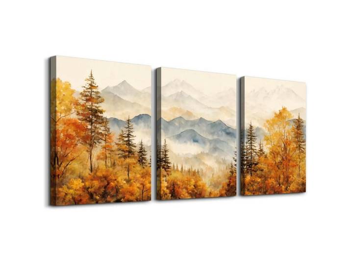 Leinwandbilder Set Herbst Bergwald 3-teilig 40 x 30 cm, Mehrfarbig, 30x0.5 cm, Bilder & Rahmen, Bilder, Leinwandbilder