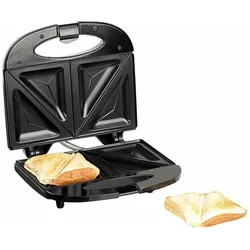 Rosenstein & Söhne Antihaft-beschichteter Sandwich-Toaster für 4 Portionen, 750 Watt, Kontaktgrill, Schwarz