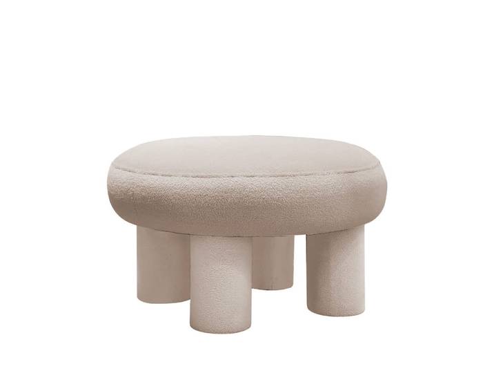 Tabouret rond xl en tissu bouclette ø60cm - crème