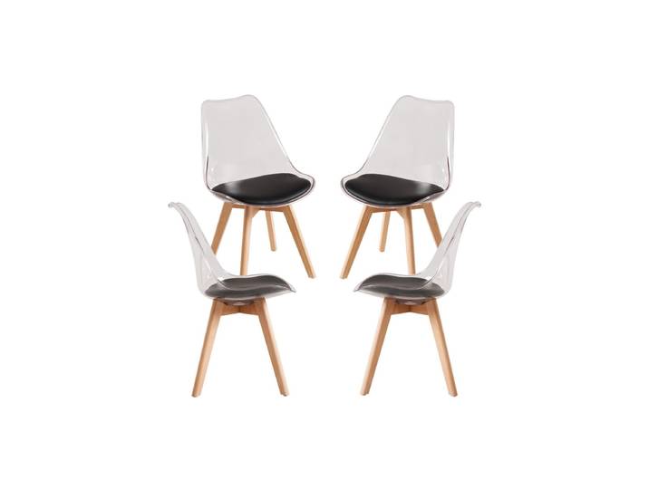 4er Set Synk Stühle Transparenter Sitz - Schwarz