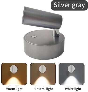 Inspired Living MagnaGlow Rechargeable Magnetic Wall Light Dimmable USB Rechargeable LED Light For Bedside Reading silver