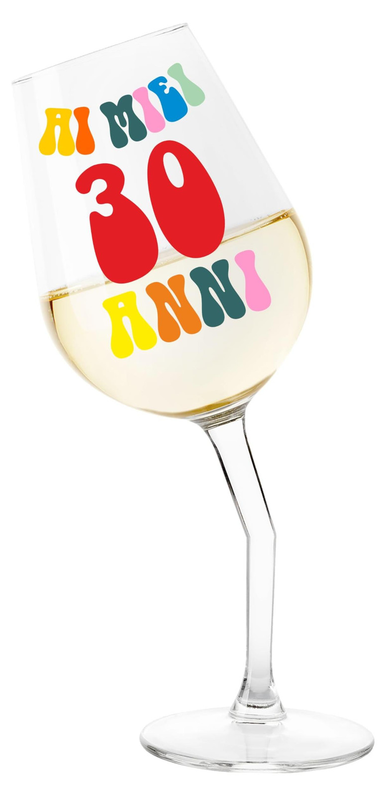 Gepersonaliseerd gebogen wijnglas van Dripio, 50 cl, cadeau voor een 30e verjaardag