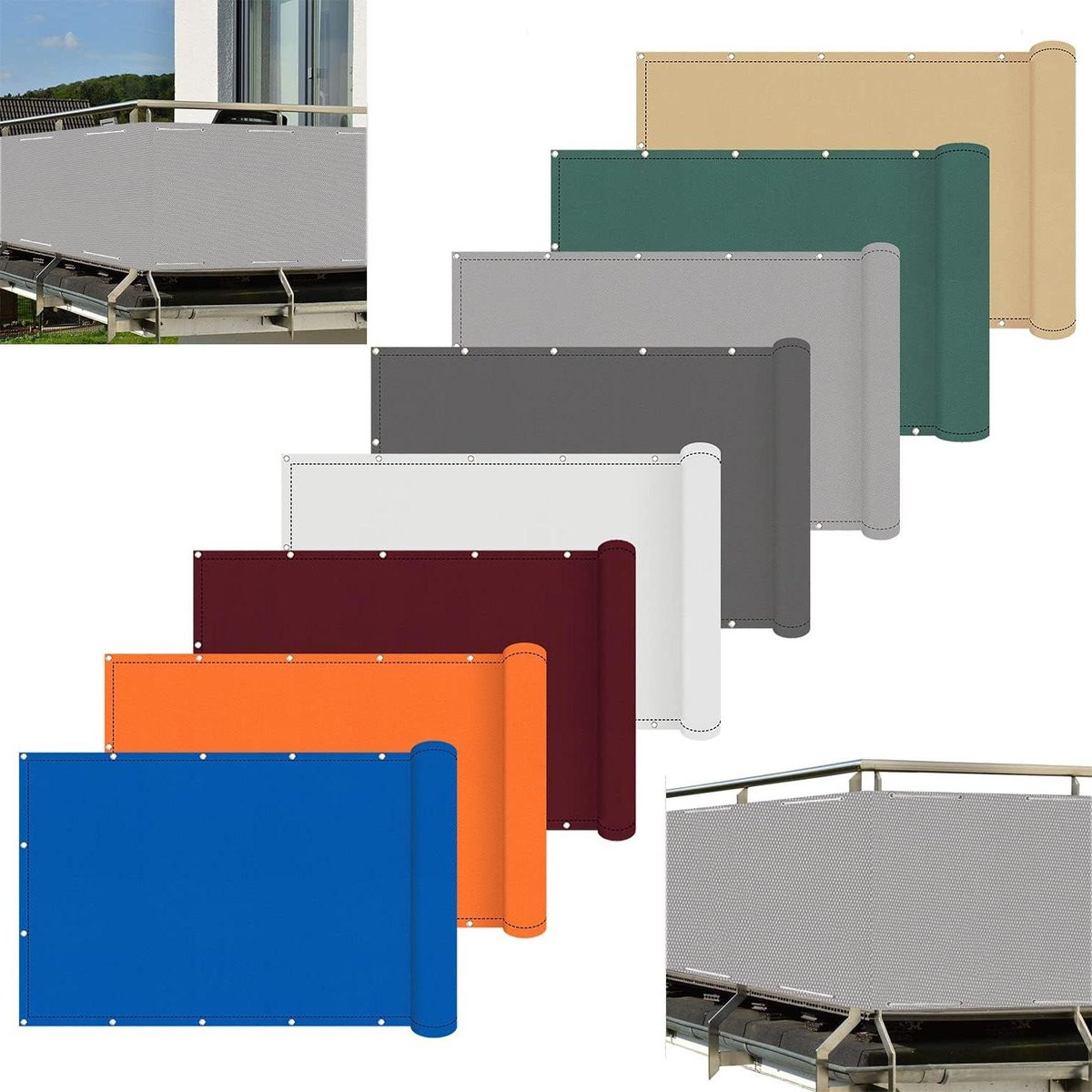 Grijs Balkonscherm voor Privacy en Windbescherming - 145 x 400 cm